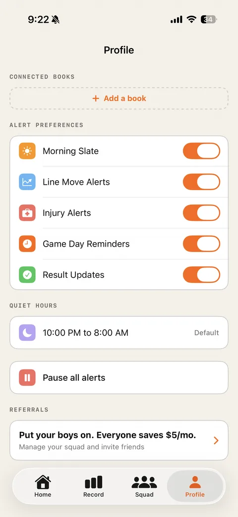 Big Mike app: morning slate, line move, injury and result alerts